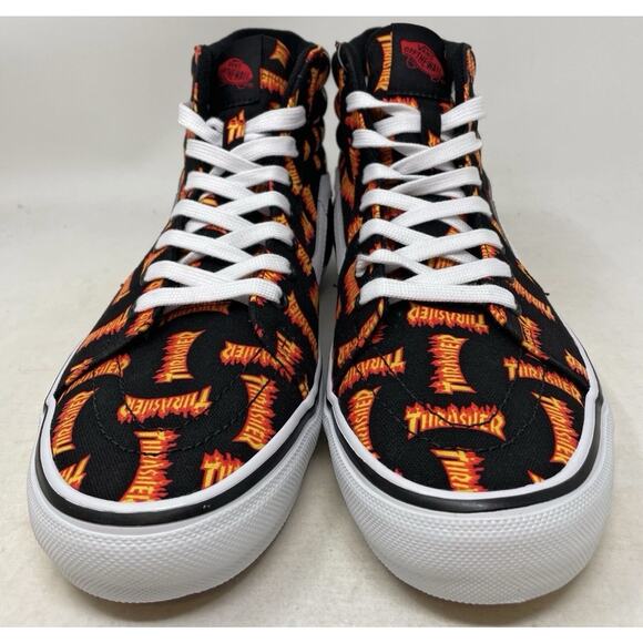 Thrasher x Vans Skate SB Sk8-Hi Rare Thrasher Flames Logo Mens Size 8.5 NEW - Picture 2 of 15